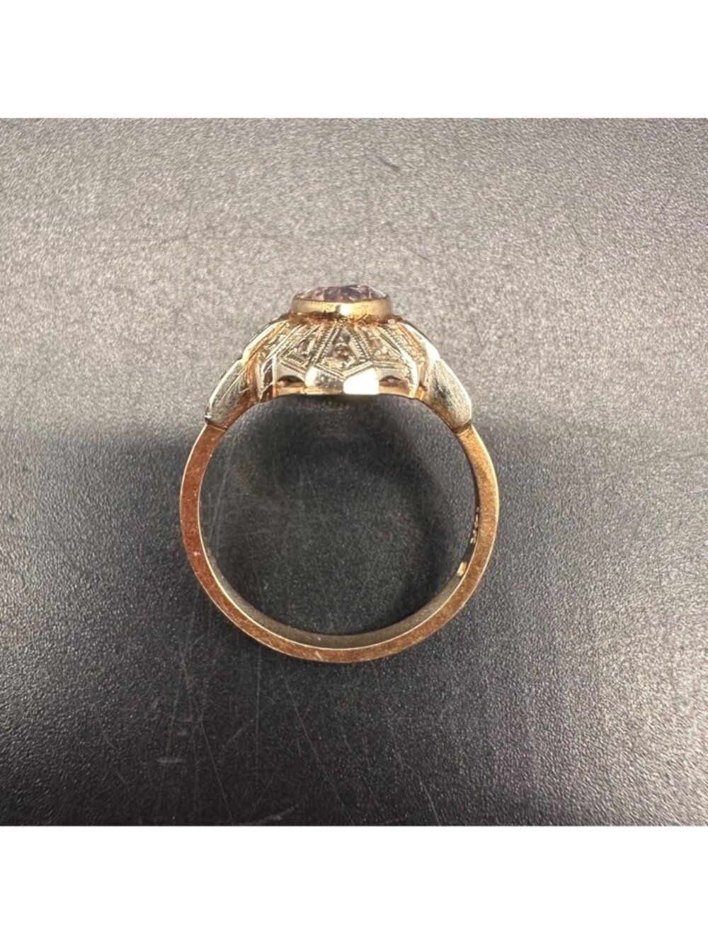 Vintage Art Deco Ring 14K Gold Pink Stone Size 6 Engagement Statement Retro - Picture 3 of 10